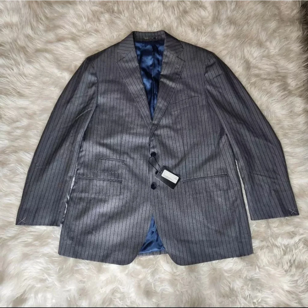 New Guabello Grey Pinstripe 2 Button Pocket Front Suit Jacket Blazer Size 44R